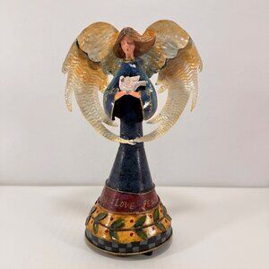 Christmas Angel Musical Figurine Holiday Decor Folk Art Rustic Love Peace